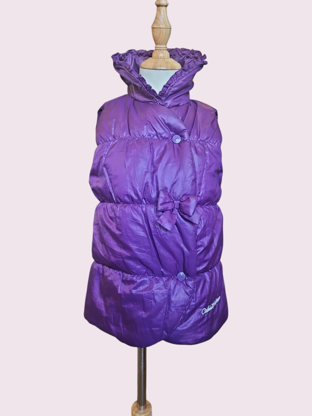 Calvin Klein Jeans Girls' Purple Puffer Vest with Ruffle Collar Size 6